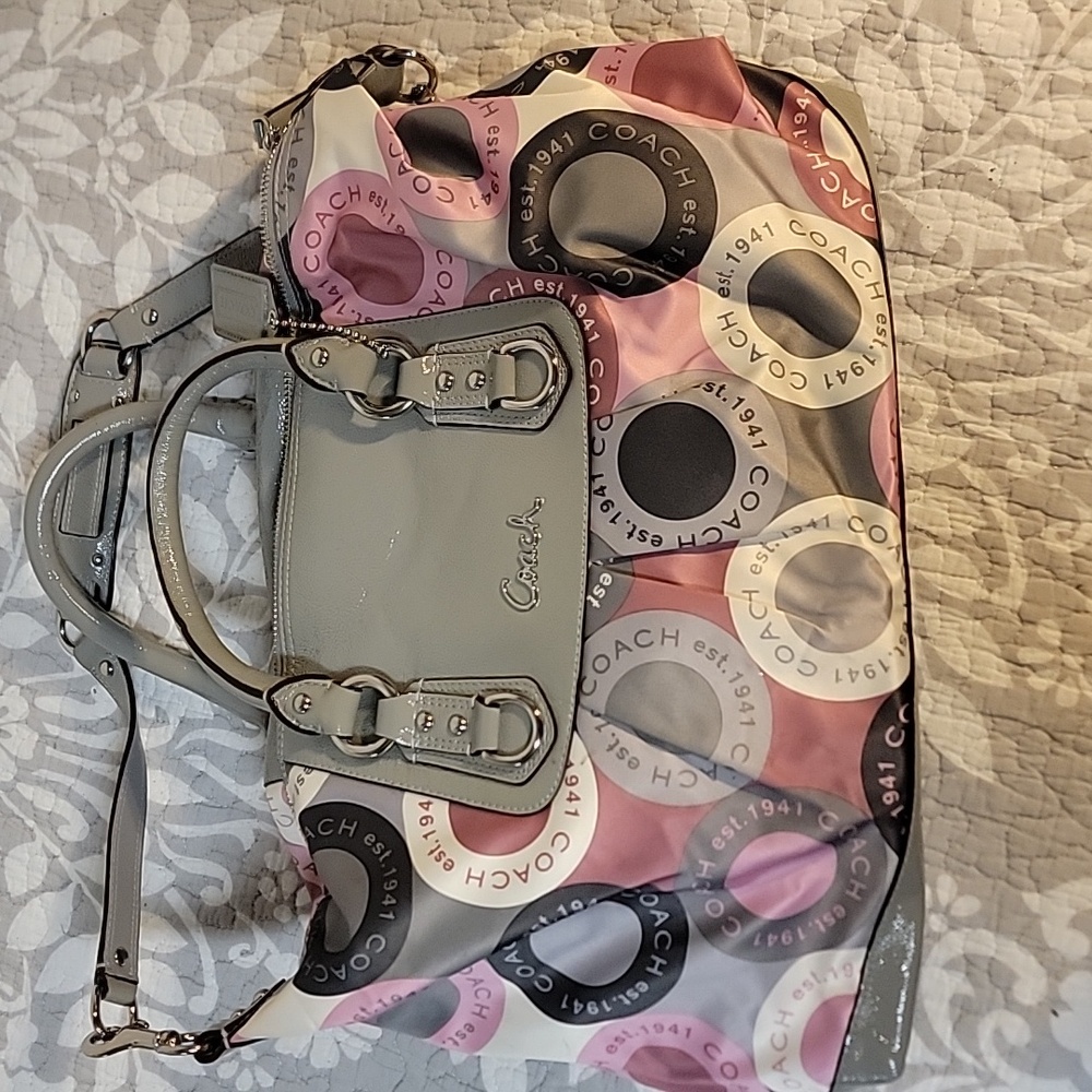 Coach Ashley Snaphead Carryall Satchel/Shoulder Bag In Pinks And Greys